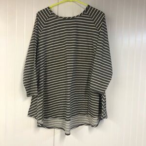 Kim & Cami Striped Gray and White Top Long Sleeve Rounded 2X